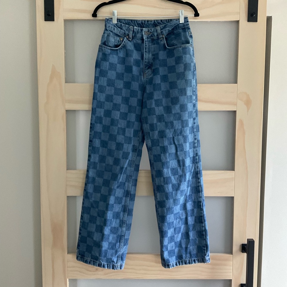 Ragged Jeans Checkerboard Wide Leg Jeans Size 26 High Rise 100% Cotton Y2K